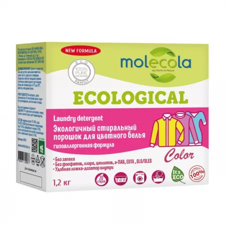 MOLECOLA - Стиральный порошок для цветного белья экологичный, 1,2 кг